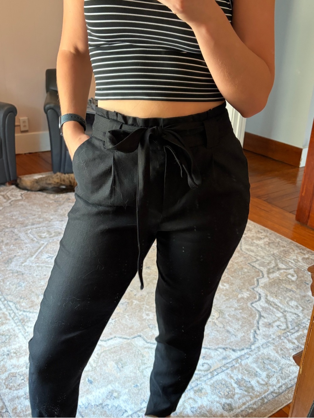 Express Black Tie-Waist Track Joggers